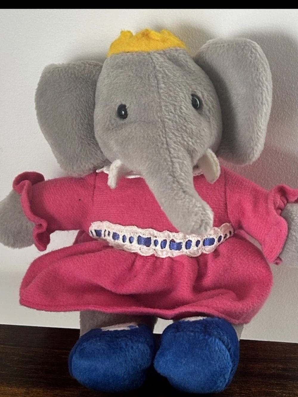 Vintage Babar Celeste Elephant Plush GUND 1991 Pink Dress Crown Stuffed Toy